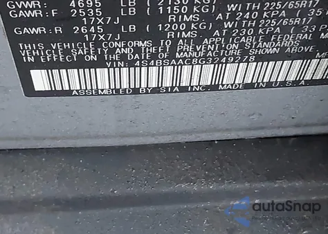 2016 Subaru Outback 2.5I from USA, damaged, VIN 4S4BSAAC8G3249278